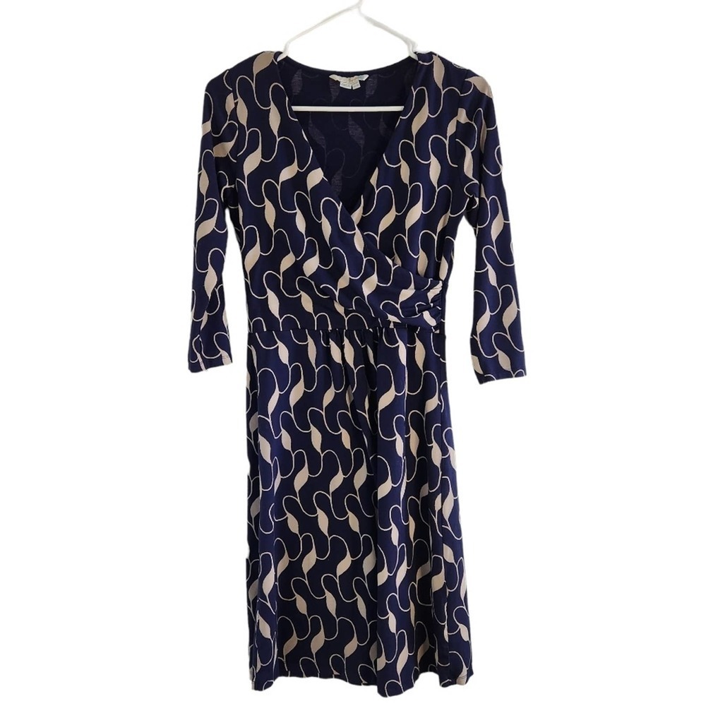Boden Navy and Cream Midi Dress